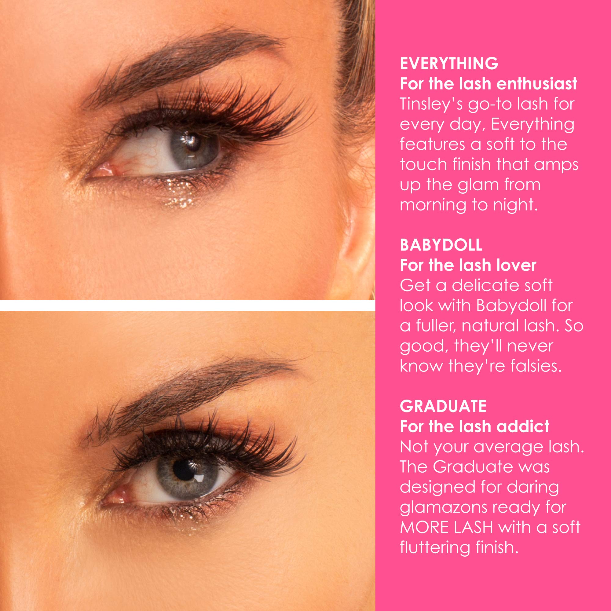 Winky Lux XXO Tinsley False Eyelash Collection, Tinsley Mortimer Collab for Reusable Glue-On False Eyelashes for a Wispy Look, Fake Eyelashes for Full Dramatic Looking Eyes, 1 Pair, Everything