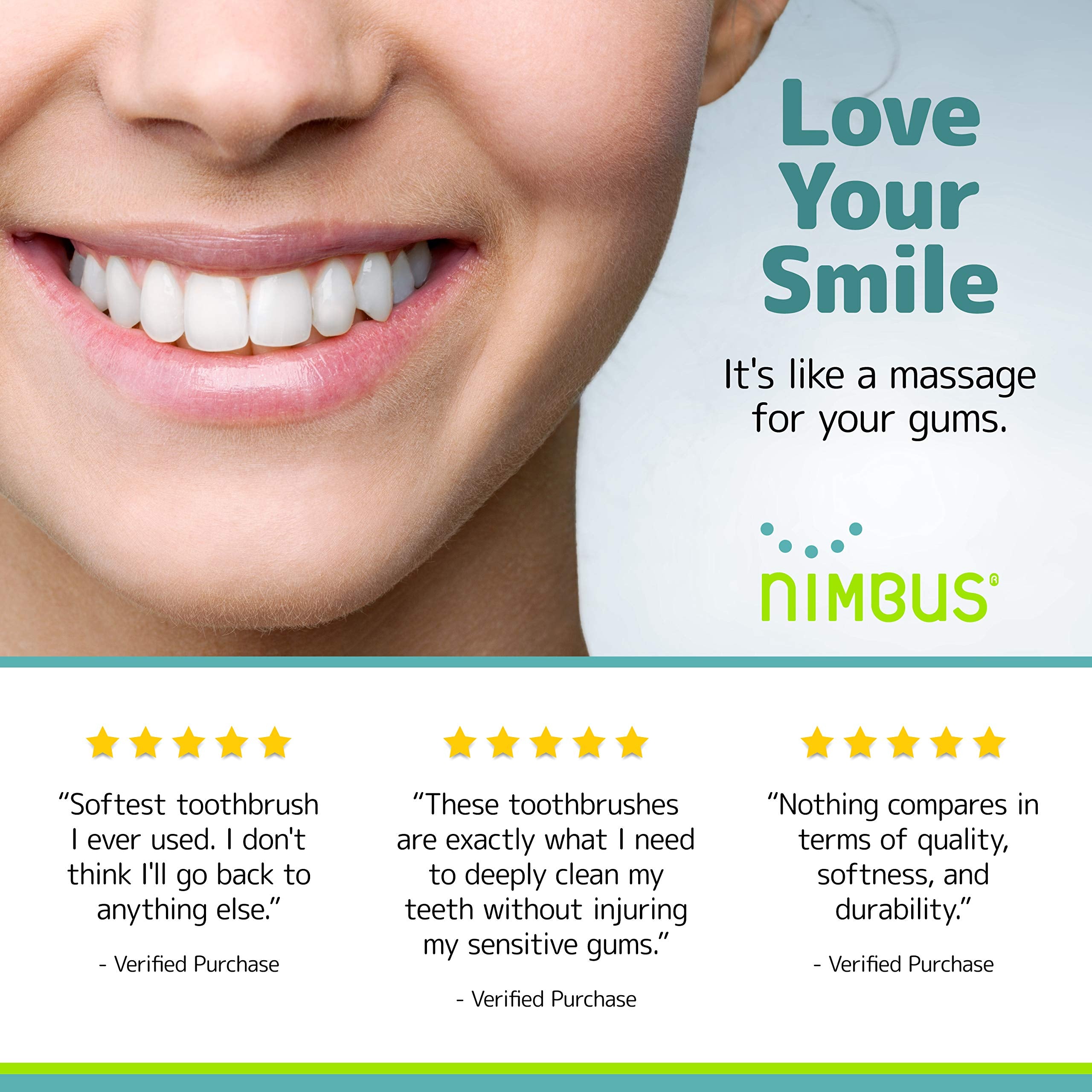 Nimbus Extra Soft Toothbrushes (Compact Size Head), Periodontist Design Tapered Bristles for Sensitive Teeth and Receding Gums, Individually Wrapped Plaque Remover Travel Toothbrush (5 Pack, Colors May Vary)