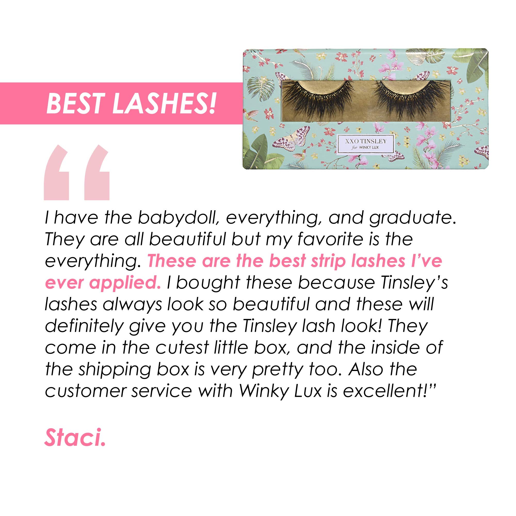 Winky Lux XXO Tinsley False Eyelash Collection, Tinsley Mortimer Collab for Reusable Glue-On False Eyelashes for a Wispy Look, Fake Eyelashes for Full Dramatic Looking Eyes, 1 Pair, Everything