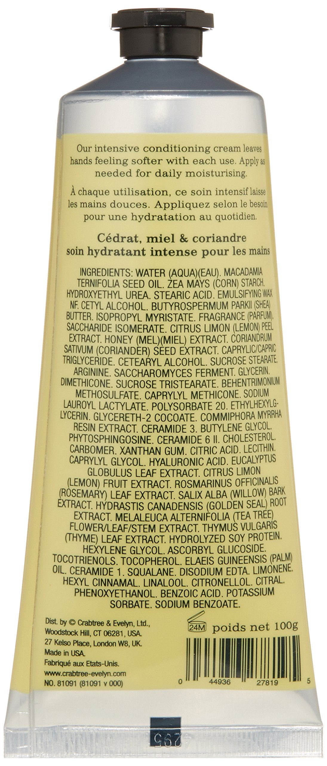 Crabtree & Evelyn Ultra-Moisturising Hand Therapy, Citron, Honey and Coriander, 3.5 oz