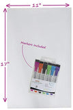 kedudes Magnetic Dry Erase Whiteboard Sheet 17" x 11" with a Set of 6 Markers