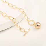 18k Gold Chunky Chain Necklace for Women Harmony Ball Pendant Toggle Clasp