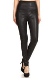 FXLD-Black-S Faux Leather High Waist Stretchy Leggings, Small