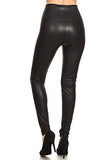 FXLD-Black-S Faux Leather High Waist Stretchy Leggings, Small