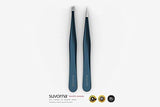 Suvorna 4" Precision Aligned Professional Tweezers Color Sets with Premium Stainless Steel. One Sharp Pointed Pair and One Slant Tip Pair for Eyebrow Shaping. Great for Ingrown Hair (Green)