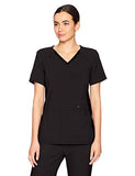 CHEROKEE Women's Iflex V-Neck Knit Panel Top, Black, XX-Small