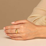 18k Gold Plated Croissant Braided Twisted Signet Chunky Dome Rings Stacking Band