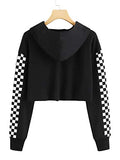 Imily Bela Kids Crop Tops Girls Hoodies Cute Plaid Long Sleeve Fashion Sweatshirts Black