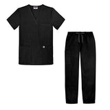 Sivvan Unisex Classic Scrub Set V-Neck Top/Drawstring Pants - S8400 - Black - XXS