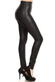 FXLD-Black-S Faux Leather High Waist Stretchy Leggings, Small