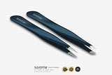 Suvorna 4" Precision Aligned Professional Tweezers Color Sets with Premium Stainless Steel. One Sharp Pointed Pair and One Slant Tip Pair for Eyebrow Shaping. Great for Ingrown Hair (Green)