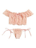 SheIn Women's Self Tie Ruffle Trim Dobby Mesh Lingerie Set
