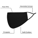 TwoYek Black Reusable Face Mask -3D Nose Wire Cloth Washable Designer Fashion