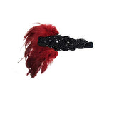 1920s Flapper Elastic Headband-Roaring 20s Accessories Feather Headband Great Gatsby Flapper Hair Accessories for Women (black red-08)