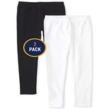 The Children's Place Girls' 2 Pack Basic Leggings, Black/White, X-Small (4)