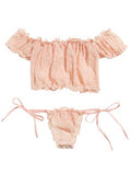 SheIn Women's Self Tie Ruffle Trim Dobby Mesh Lingerie Set