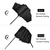 LANBRELLA Compact Reverse Folding Umbrella Auto Windproof Travel Umbrella-Black