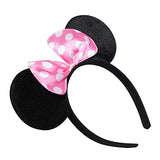 Picoway Mouse Ears Solid Black & Pink Bow Headband Set of 20