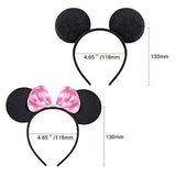 Picoway Mouse Ears Solid Black & Pink Bow Headband Set of 20