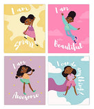 Set of 4 Girls Room Decor, Motivational Black Girl Wall Art, (Unframed) Kids Room Decor