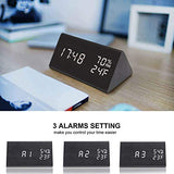 Digital Alarm Clock, with Wooden Electronic LED Time Display, 3 Alarm Settings, Humidity