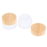 ConStore 8pcs Frosted Glass Cream Jar Bottle with Wood Grain Lid Refillable Mini Lotion Jars Empty Cosmetic Containers for Makeup Lip Balms Eyeshadow (10g)