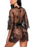 Avidlove Black lace Robe Women Women's Lace Kimono Robe Babydoll Lingerie Mesh