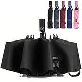 LANBRELLA Compact Reverse Folding Umbrella Auto Windproof Travel Umbrella-Black