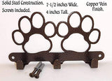 Double Dog Paw Leash Hook. Solid Steel. Handmade in USA. Copper vein Finish