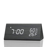 Digital Alarm Clock, with Wooden Electronic LED Time Display, 3 Alarm Settings, Humidity