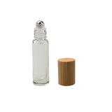 6 Pieces Roll On Bottles 10ml Clear Glass Roller Bottles with Bamboo Lid Empty Refillable Essential Oil Roller Bottles with Stainless Steel Roller Ball and 2 Pieces 3ml Dropper