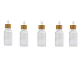 Frosted Glass Dropper Bottle, Refillable Glass Essential Oils Bottles With Eye Dropper&Bamboo Lids White Rubber Head Travel Cosmetic Storage Container Pot Holder,5pcs (30ML)