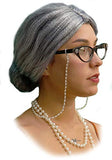 Vibe Old Lady Wig Cosplay Set, Gray Hair Granny Wig with Pearl Necklace, Glasses