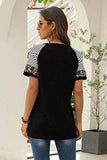 Womens Short Sleeve Round Neck Striped Tee Shirt Blouses Black S