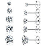 5 Pairs Stud Earrings Set, Hypoallergenic Cubic Zirconia 316L Earrings Stainless Steel CZ