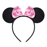 Picoway Mouse Ears Solid Black & Pink Bow Headband Set of 20