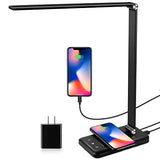 LED Desk Lamp with Wireless Charger, USB Charging Port, Modern Eye-Caring