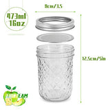 FRUITEAM 16 oz 8 Pack Mason Jars with Lids and Bands, Quilted Crystal Jars