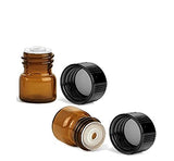 1/4 Dram AMBER Glass Vial with Dropper Top for Essential Oils - Screw Cap w/ Orifice Reducer - Pack of 144 Bulk Lot 1ml Each by Grand Parfums