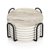 LIFVER Drink Coasters with Holder, Absorbent Coaster Sets of 6, Marble Style Ceramic