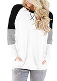 onlypuff White Sweatshirt for Women Loose Fit Tunic Tops Color Block Pocket Tee Shirt
