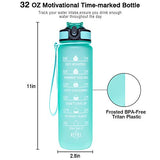 Giotto 32oz Large Leakproof BPA Free Drinking Water Bottle with Time Marker & Straw