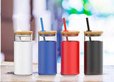 Tronco 24oz Glass Tumbler Glass Water Bottle Straw Silicone Protective Sleeve Bamboo
