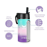 Vmini Water Bottle with Straw, Kids Water Bottle with Wide Rotating Handle Straw Lid