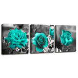 Turquoise Wall Decor for Bedroom 3 Piece Canvas Wall Art Teal Blue Rose Flowers Pictures