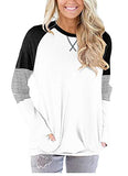 onlypuff White Sweatshirt for Women Loose Fit Tunic Tops Color Block Pocket Tee Shirt