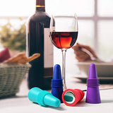 Premium Reusable Wine Bottle Stoppers, 4 PACK Colorful Silicone + Stainless Steel