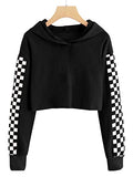 Imily Bela Kids Crop Tops Girls Hoodies Cute Plaid Long Sleeve Fashion Sweatshirts Black