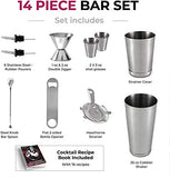 14-Piece Cocktail Shaker Set - Bar Tools - Stainless Steel Cocktail Shaker Set Bartender Kit
