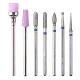 MISMXC Electric Carbide Nail Art Drill File Bit Set Coarse Medium Fine Grit Professional Manicure Drill Bits Set of 7 pcs Silver